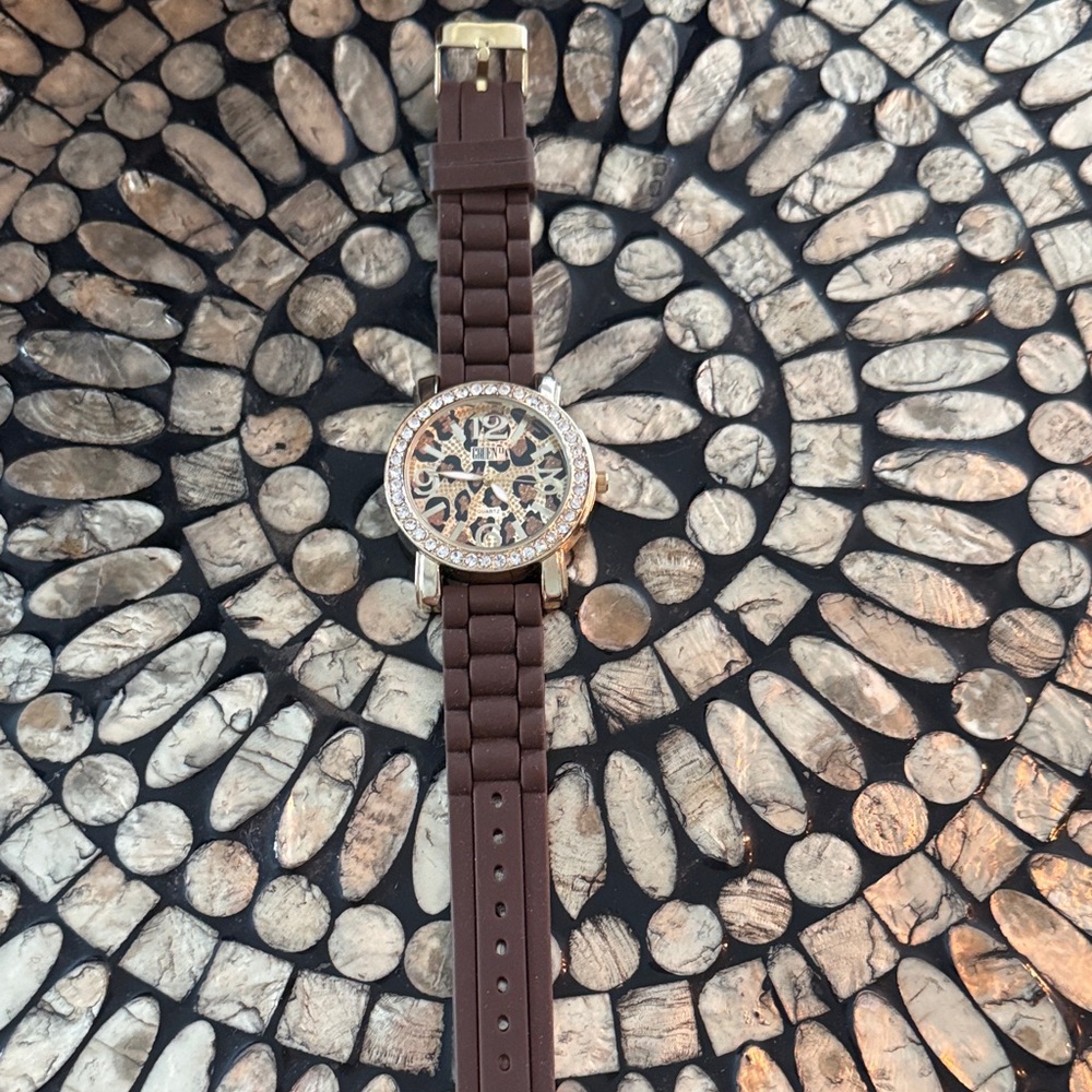 Sophisticated Brown Watch with Crystal Detailing